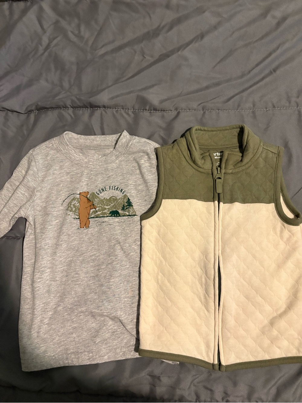 Carter's Olive & Cream Quilted Zip Vest for Kids